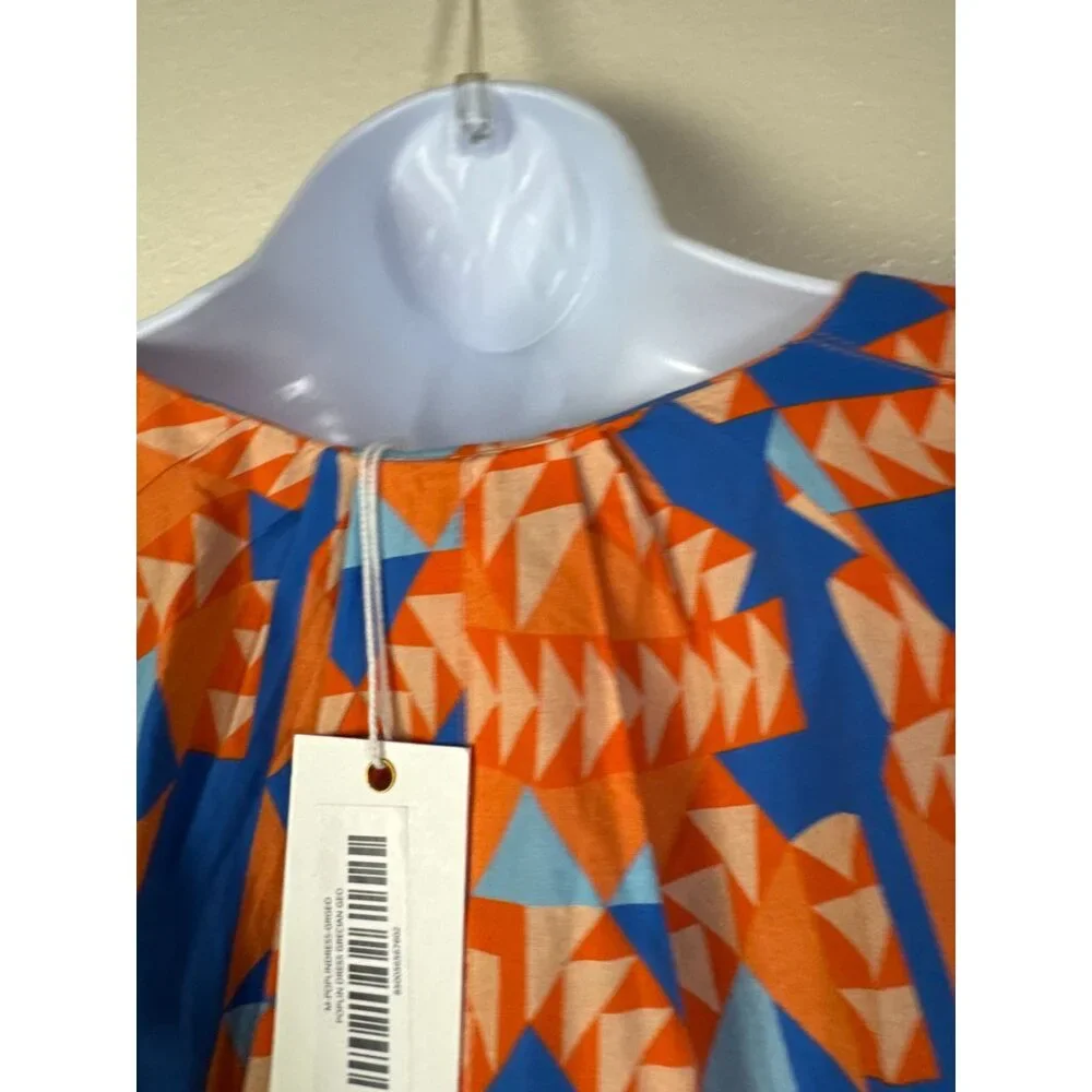 New Marea Womens Grecian Poplin Dress Short Sleeve Orange Blue Size Medium Boho - Picture 15 of 16